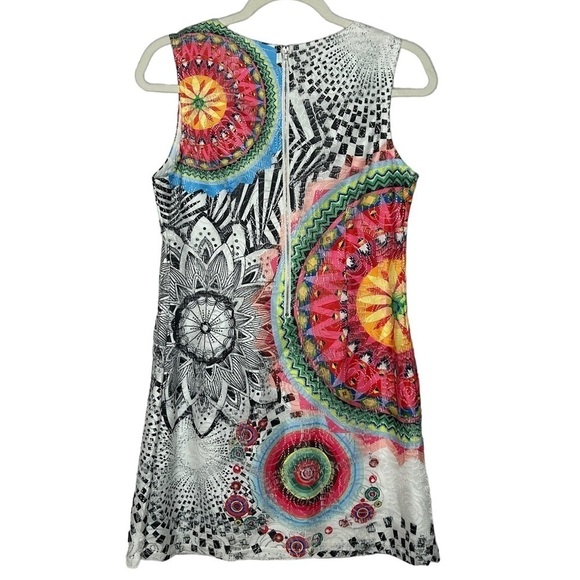 Fleur De Lis Mandala Print Lace Overlay Shift Dress - Picture 3 of 15